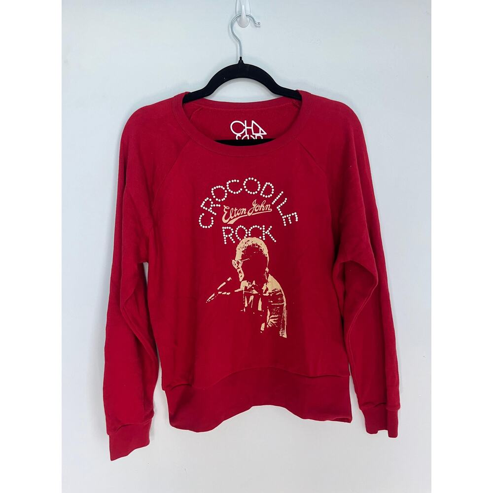 Chaser Elton John‎ Crocodile Rock Sweatshirt Women M Red Graphic Pullover